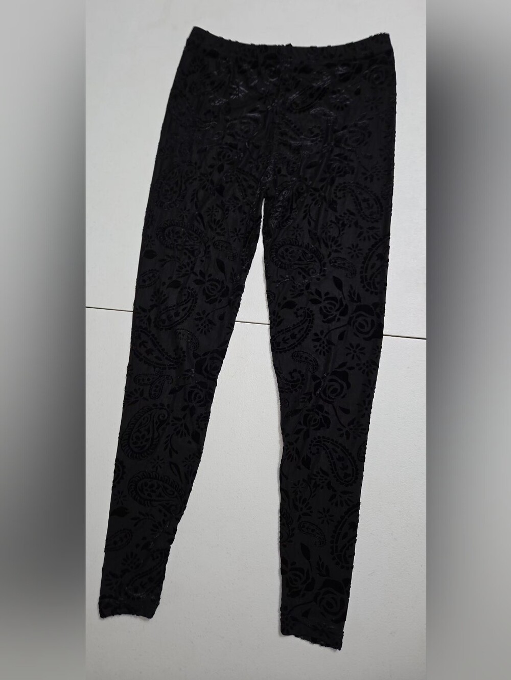 Black Burnout Velvet Paisley Floral Sheer Footless Tights